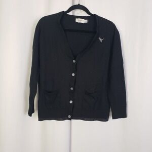 Coach 1941 Rexy Dinosaur Patch Black Cardigan Sweater XL Metallic Trim Pockets